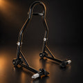 Béquille d'atelier moto arrière en acier noir, roulettes et supports en L réglables