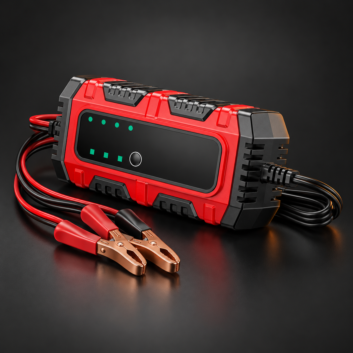 Chargeur de batterie moto 6V/12V rouge et noir, témoins lumineux et pinces crocodile