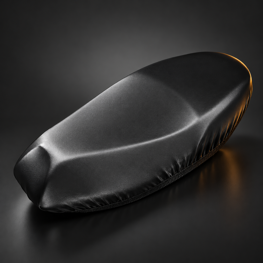 Housse de selle moto en simili cuir PU noir extensible, ourlet élastiqué